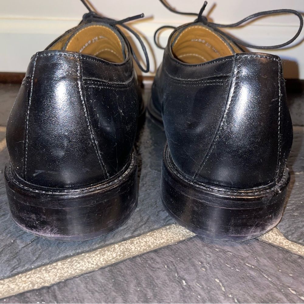 Black Leather Lace Up Flat Toe Mens Dress Shoes Size 10.5 - Picture 7 of 8